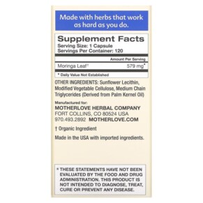 Thành phần vi chất của Motherlove Moringa 120 Liquid Capsules 759160650029