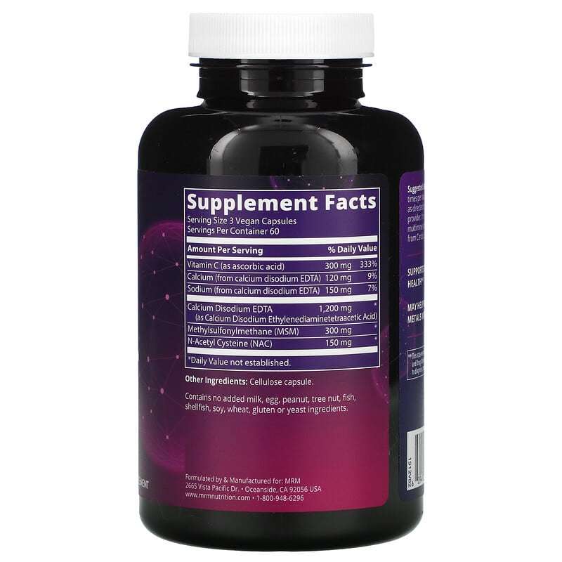 MRM Nutrition Cardio Chelate with EDTA 180 Vegan Capsules 2 Thành phần vi chất của MRM Nutrition Cardio Chelate with EDTA 180 Vegan Capsules 609492310118