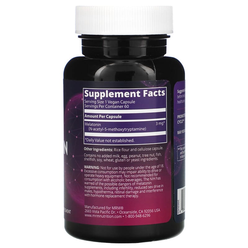 MRM Nutrition Melatonin 3 mg 60 Vegan Capsules 2 Thành phần vi chất của MRM Nutrition Melatonin 3 mg 60 Vegan Capsules 609492570017