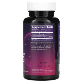 Thành phần vi chất của MRM Nutrition Nac N-Acetyl-L-Cysteine 600 mg 60 Vegan Capsules 609492850065