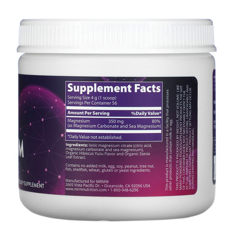 MRM Nutrition Relax-All Magnesium Hibiscus Infused Yuzu 8 oz (226 g) 2 Thành phần vi chất của MRM Nutrition Relax-All Magnesium Hibiscus Infused Yuzu 8 oz (226 g) 609492300522