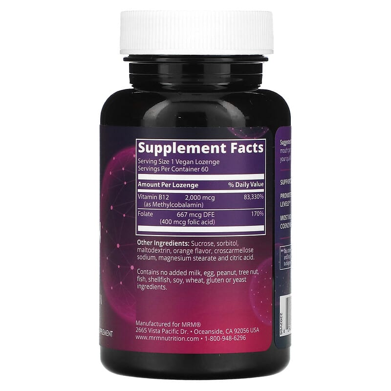 MRM Nutrition Vitamin B-12 60 Vegan Lozenges 2 Thành phần vi chất của MRM Nutrition Vitamin B-12 60 Vegan Lozenges 609492810069