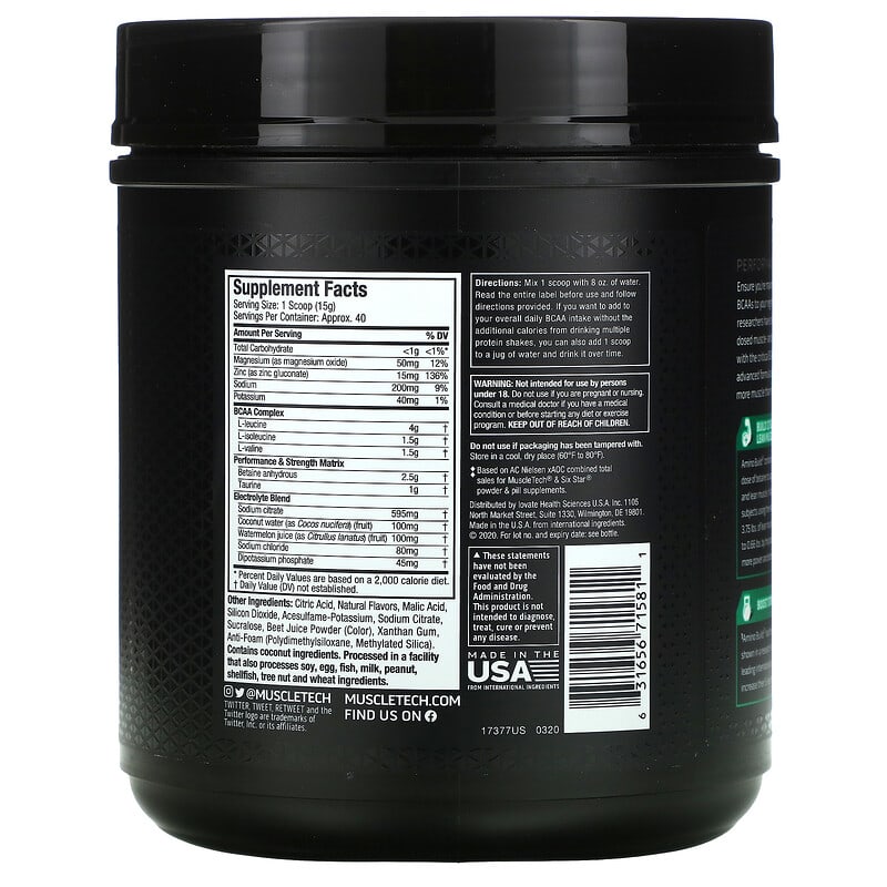 MuscleTech Amino Build Strawberry Watermelon 20.92 oz (593 g) 2 Thành phần vi chất của MuscleTech Amino Build Strawberry Watermelon 20.92 oz (593 g) 631656715811