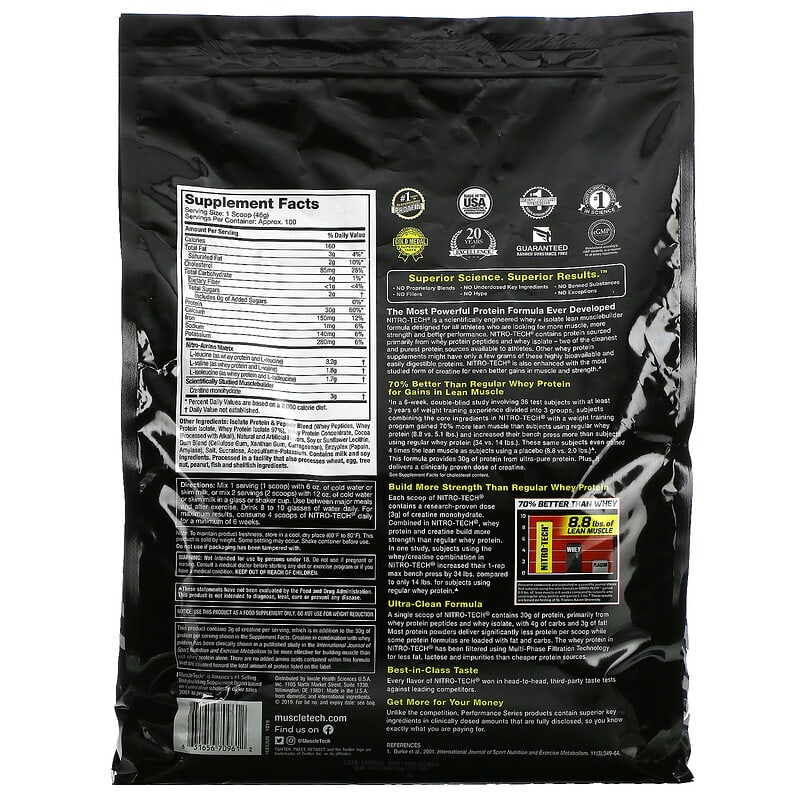 MuscleTech Nitro Tech Whey Peptides & Isolate Lean Musclebuilder Milk Chocolate 10 lbs (4.54 kg) 2 Thành phần vi chất của MuscleTech Nitro Tech Whey Peptides & Isolate Lean Musclebuilder Milk Chocolate 10 lbs (4.54 kg) 631656709612