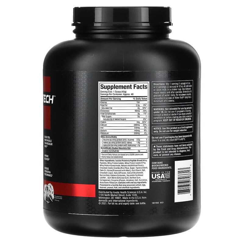 MuscleTech Nitro Tech Whey Protein Ultimate Muscle Building Formula Cookies and Cream 4 lbs (1.81 kg) 2 Thành phần vi chất của MuscleTech Nitro Tech Whey Protein Ultimate Muscle Building Formula Cookies and Cream 4 lbs (1.81 kg) 631656703313