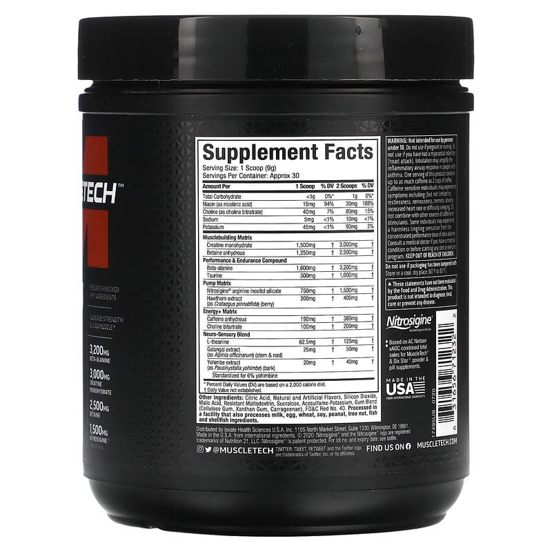 MuscleTech VaporX5 Next Gen Pre-Workout Miami Spring Break 9.60 oz (272 g) 2 Thành phần vi chất của MuscleTech VaporX5 Next Gen Pre-Workout Miami Spring Break 9.60 oz (272 g) 631656712322