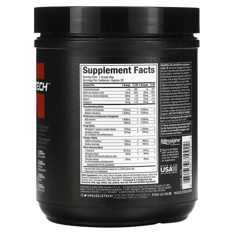 MuscleTech VaporX5 Pre-Workout Blue Razz Freeze 9.4 oz (266 g) 2 Thành phần vi chất của MuscleTech VaporX5 Pre-Workout Blue Razz Freeze 9.4 oz (266 g) 631656710922