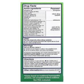 Thành phần vi chất của NatraBio BioAllers Allergy Treatment Outdoor Allergy 60 Tablets 371400711606