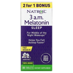 Thực phẩm chức năng Natrol 3 A.M. Melatonin Sleep Lavender Vanilla 60 Tablets 047469078195