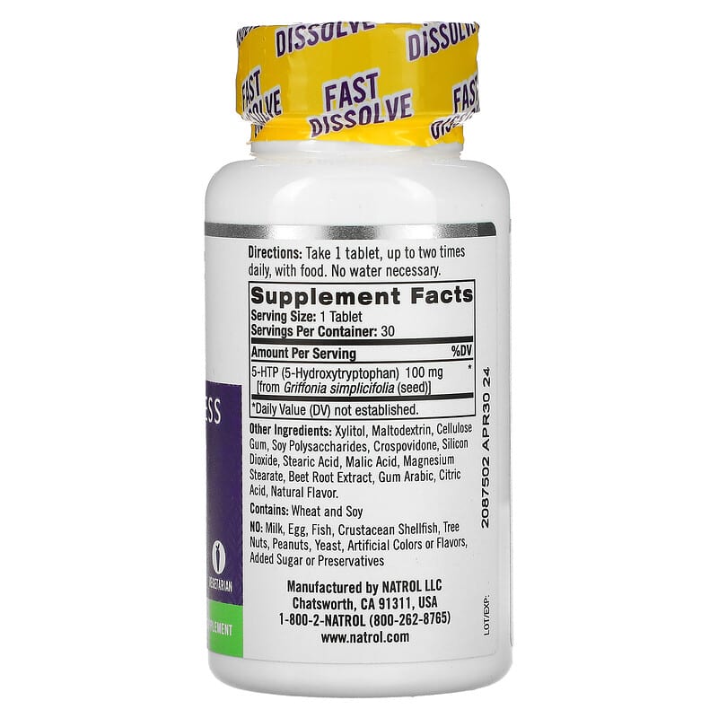 Natrol 5-HTP Fast Dissolve Extra Strength Wild Berry 100 mg 30 Tablets 2 Thành phần vi chất của Natrol 5-HTP Fast Dissolve Extra Strength Wild Berry 100 mg 30 Tablets 047469060442