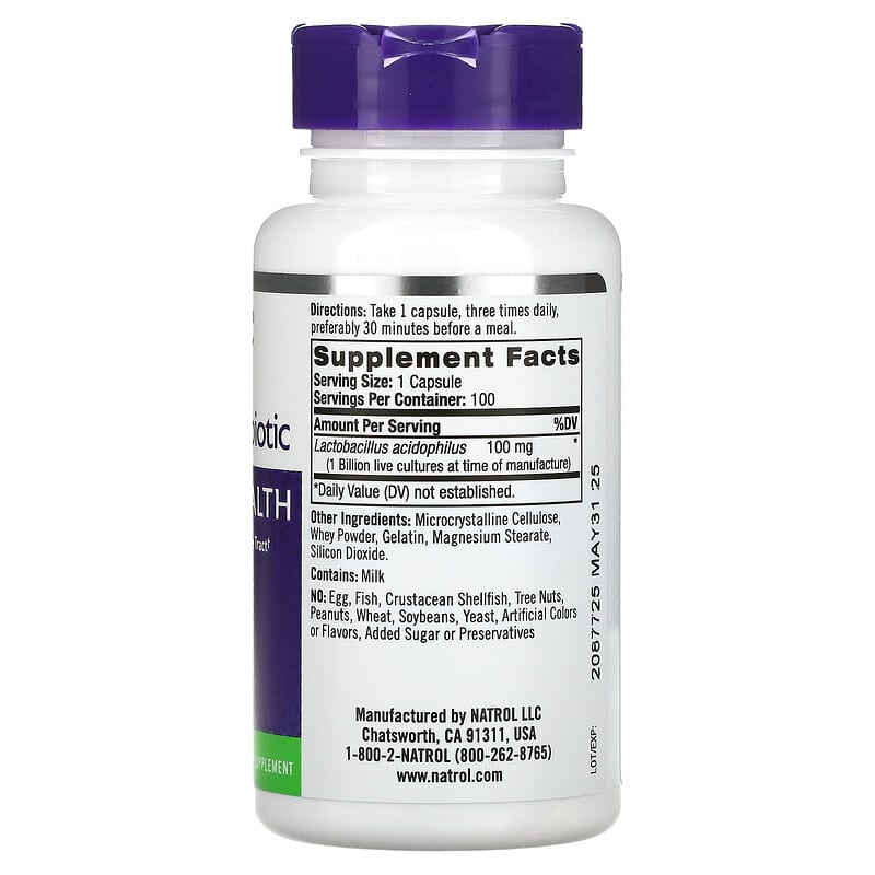 Natrol Acidophilus Probiotic 1 Billion 100 Capsules 2 Thành phần vi chất của Natrol Acidophilus Probiotic 1 Billion 100 Capsules 047469009700