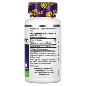 Thành phần vi chất của Natrol Alpha Lipoic Acid Time Release 600 mg 45 Tablets 047469052294
