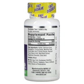 Thành phần vi chất của Natrol Biotin Fast Dissolve Maximum Strength Strawberry 10.000 mcg 60 Tablets 047469068851