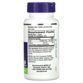 Thành phần vi chất của Natrol Biotin Maximum Strength 10.000 mcg 200 Tablets 047469076085