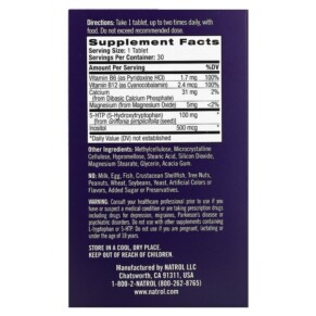 Thành phần vi chất của Natrol Daily Stress Relief Time Release 30 Tablets 047469073817