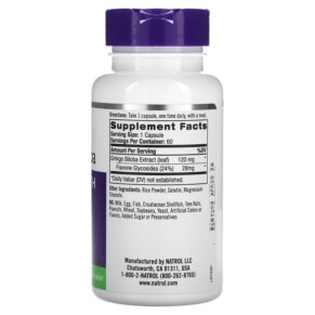 Thành phần vi chất của Natrol Ginkgo Biloba 120 mg 60 Capsules 047469007683