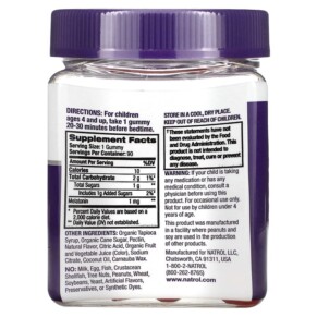 Thành phần vi chất của Natrol Kids Melatonin Ages 4+ Berry 90 Gummies 047469075309