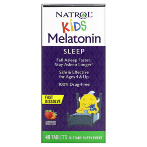 Thực phẩm chức năng Natrol Kids Melatonin Ages 4 & Up Strawberry 40 Tablets 047469075293