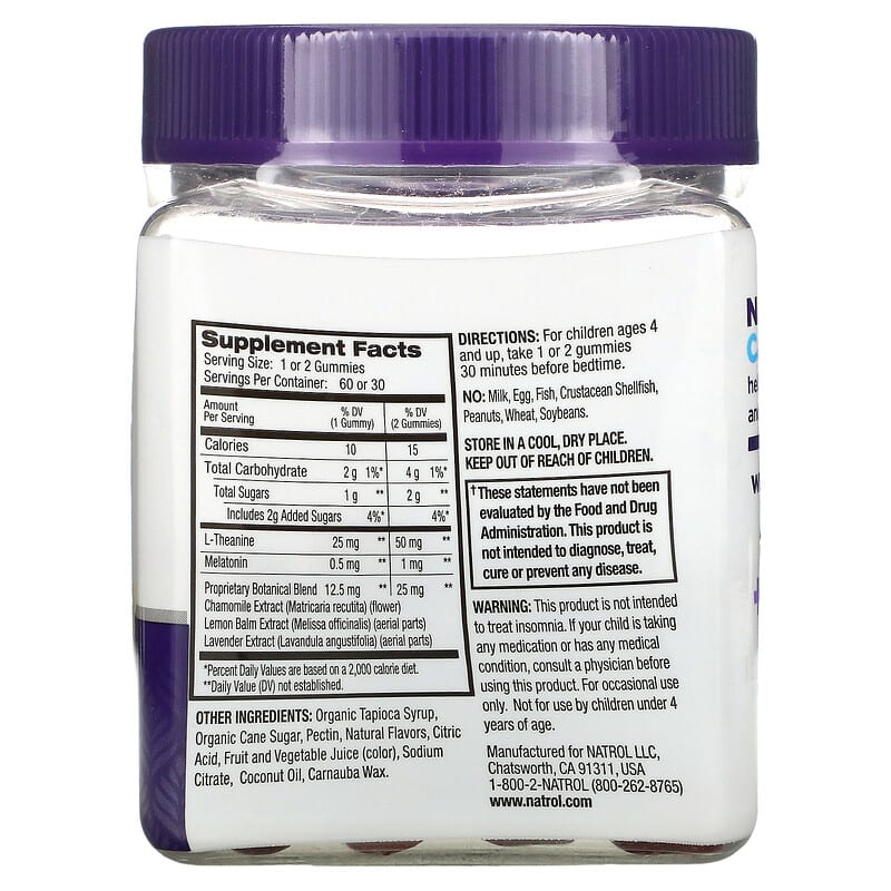 Natrol Kids Sleep + Calm Ages 4 + Up Strawberry 60 Gummies 2 Thành phần vi chất của Natrol Kids Sleep + Calm Ages 4 + Up Strawberry 60 Gummies 047469077785
