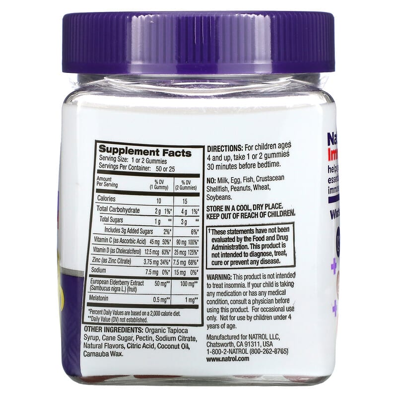 Natrol Kids Sleep + Immune Health Berry 50 Gummies 2 Thành phần vi chất của Natrol Kids Sleep + Immune Health Berry 50 Gummies 047469077822