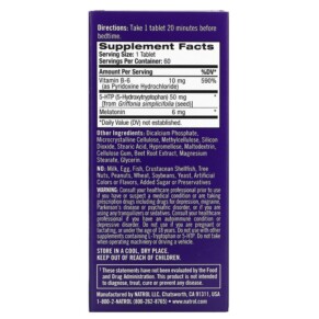 Thành phần vi chất của Natrol Melatonin + 5-HTP Advanced Sleep 60 Bi-Layer Tablets 047469072292