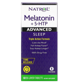 Thực phẩm chức năng Natrol Melatonin + 5-HTP Advanced Sleep 60 Bi-Layer Tablets 047469072292