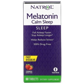 Thực phẩm chức năng Natrol Melatonin Calm Sleep Fast Dissolve Strawberry 60 Tablets 047469060466