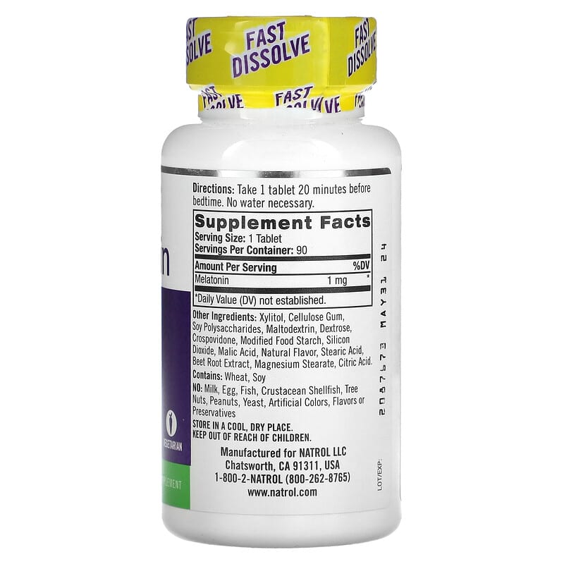 Natrol Melatonin Fast Dissolve Strawberry 1 mg 90 Tablets 2 Thành phần vi chất của Natrol Melatonin Fast Dissolve Strawberry 1 mg 90 Tablets 047469063245