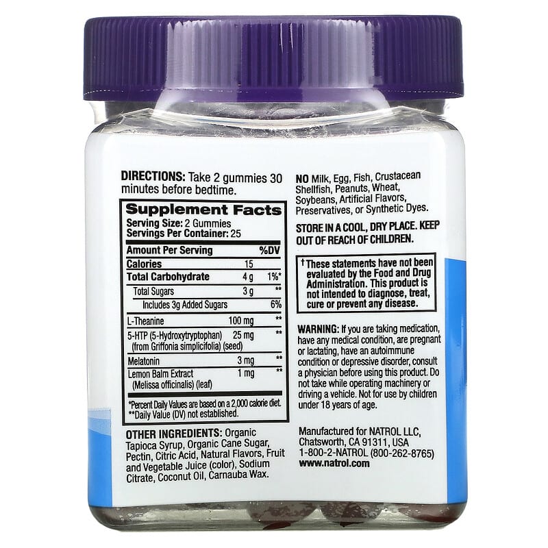 Natrol Relax + Night Calm Berry 50 Gummies 2 Thành phần vi chất của Natrol Relax + Night Calm Berry 50 Gummies 047469076849