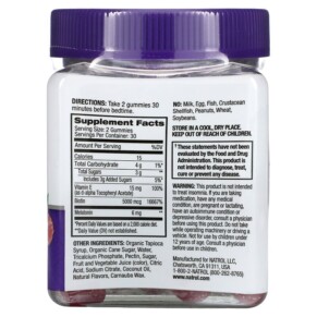 Thành phần vi chất của Natrol Sleep + Beauty Raspberry 60 Gummies 047469077815