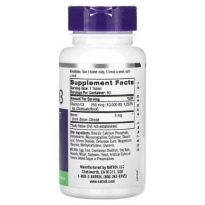 Thành phần vi chất của Natrol Vitamin D3 Bone & Joint Health Maximum Strength 10.000 IU 60 Tablets 047469060145