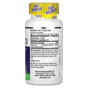 Thành phần vi chất của Natrol Vitamin D3 Bone & Joint Health Strawberry 2.000 IU 90 Tablets 047469058890