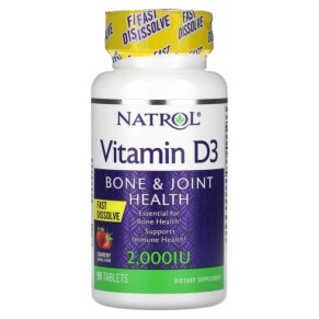 Thực phẩm chức năng Natrol Vitamin D3 Bone & Joint Health Strawberry 2.000 IU 90 Tablets 047469058890