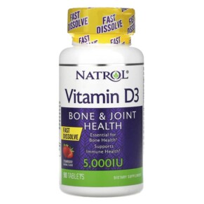 Thực phẩm chức năng Natrol Vitamin D3 Bone & Joint Health Strawberry 5.000 IU 90 Tablets 047469058913