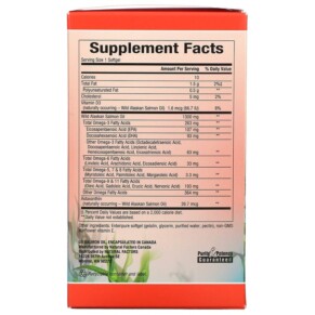 Thành phần vi chất của Natural Factors 100% Wild Alaskan Salmon Oil 1300 mg 90 Enteripure Softgels 068958022659