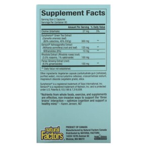 Thành phần vi chất của Natural Factors 3 Brains Serene Mind 120 Vegetarian Capsules 068958030579