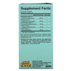 Thành phần vi chất của Natural Factors 3 Brains The Best-Sleep 90 Vegetarian Capsules 068958030586