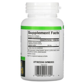 Thành phần vi chất của Natural Factors Activated Charcoal 250 mg 90 Softgels 068958017020