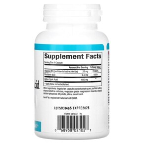 Thành phần vi chất của Natural Factors Alpha-Lipoic Acid with B1 & B2 600 mg 60 Vegetarian Capsules 068958021027