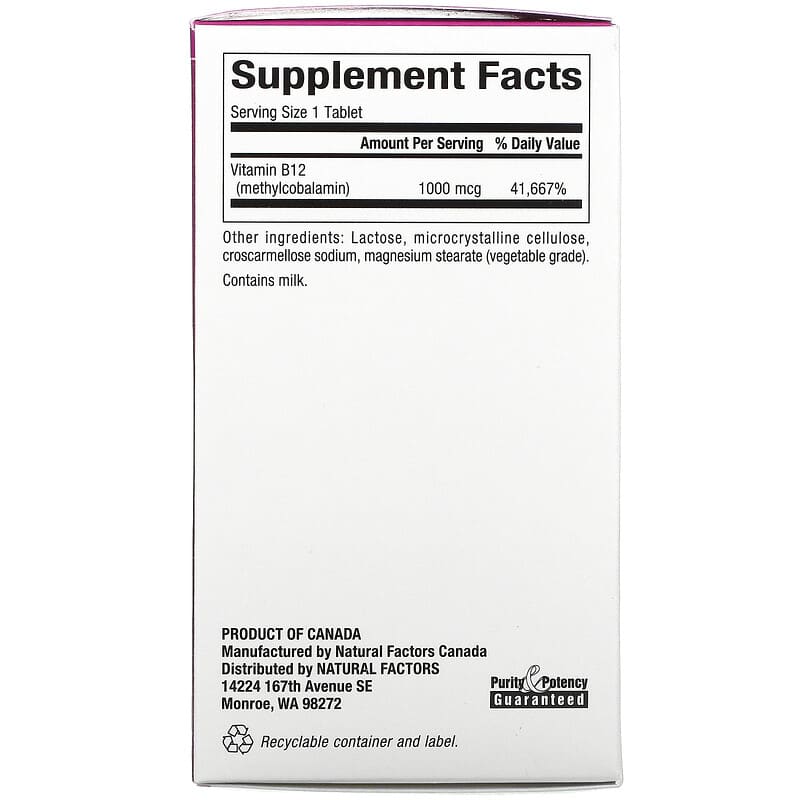 Natural Factors B12 Methylcobalamin 1.000 mcg 90 Chewable Tablets 2 Thành phần vi chất của Natural Factors B12 Methylcobalamin 1.000 mcg 90 Chewable Tablets 068958012421