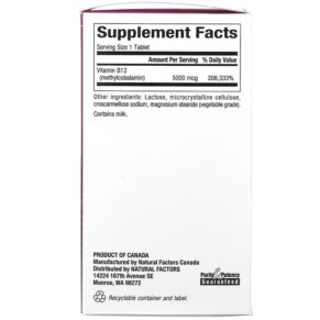 Thành phần vi chất của Natural Factors B12 Methylcobalamin 5.000 mcg 60 Chewable Tablets 068958012476