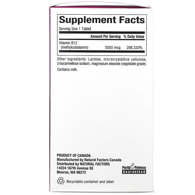 Natural Factors B12 Methylcobalamin 5.000 mcg 60 Chewable Tablets 2 Thành phần vi chất của Natural Factors B12 Methylcobalamin 5.000 mcg 60 Chewable Tablets 068958012476