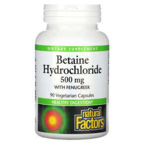 Thực phẩm chức năng Natural Factors Betaine Hydrochloride with Fenugreek 500 mg 90 Vegetarian Capsules 068958017204
