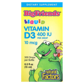 Thực phẩm chức năng Natural Factors Big Friends Liquid Vitamin D3 10 mcg (400 IU) 0.5 fl oz (15 ml) 068958015453