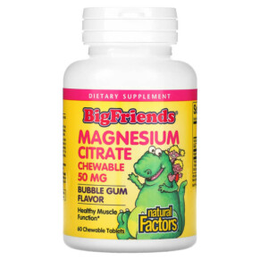 Thực phẩm chức năng Natural Factors Big Friends Magnesium Citrate Bubble Gum 50 mg 60 Chewable Tablets 068958016481