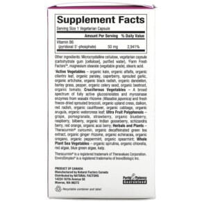 Thành phần vi chất của Natural Factors BioCoenzymated B6 Pyridoxal 5'-Phosphate 50 mg 30 Vegetarian Capsules 068958012520