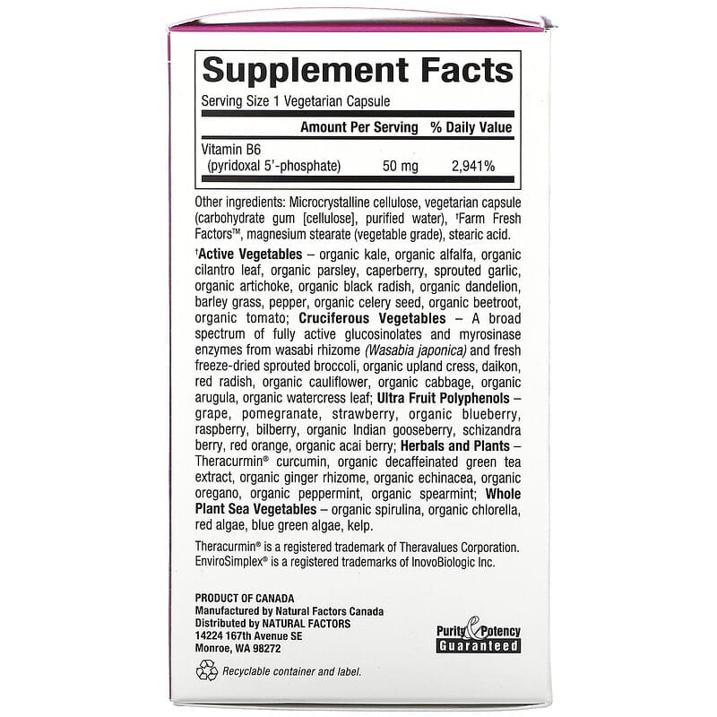 Natural Factors BioCoenzymated B6 Pyridoxal 5'-Phosphate 50 mg 30 Vegetarian Capsules 2 Thành phần vi chất của Natural Factors BioCoenzymated B6 Pyridoxal 5'-Phosphate 50 mg 30 Vegetarian Capsules 068958012520