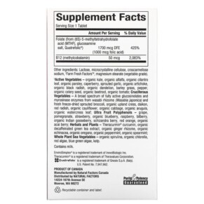 Thành phần vi chất của Natural Factors BioCoenzymated Methylfolate 1.000 mcg 60 Quick Melt Tablets 068958012414