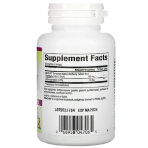 Thành phần vi chất của Natural Factors Black Elderberry 100 mg 60 Fast-Acting Softgels 068958047065