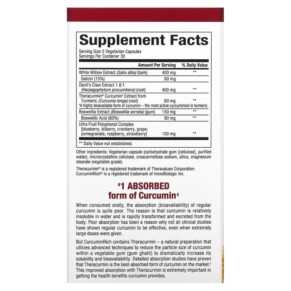 Thành phần vi chất của Natural Factors CurcuminRich Joint Curcumizer 60 Vegetarian Capsules 068958045542